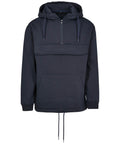 The Build Your Brand BY098 features a black long-sleeve design with a hood, front zipper, drawstrings, and a spacious pouch pocket.
