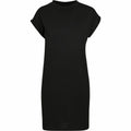Product BY101 by Build Your Brand: A black t-shirt dress featuring short rolled sleeves, showcased against a white background.