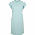 The BY101 dress by Build Your Brand is light blue, featuring short sleeves, a knee-length design, and a round neckline.