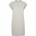 A Build Your Brand BY101 T-shirt dress featuring a plain gray design, short sleeves, and a straightforward straight cut.