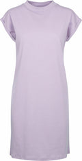 A relaxed fit BY101 T-shirt dress in a soothing lavender-purple hue, from Build Your Brand, featuring short sleeves and a classic crew neckline against a plain backdrop.