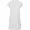 Introducing the BY101 by Build Your Brand, a stylish short-sleeved white dress featuring a high neckline and relaxed fit.