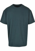 The BY102 by Build Your Brand is a plain T-shirt in dark green, featuring a simple crew neckline. It has short sleeves and offers a relaxed fit, showcased against a white background.