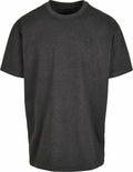 A plain dark gray t-shirt from Build Your Brand, product name BY102, is displayed on a white background. It features short sleeves and a round neckline with a simple design, free of any visible logos or patterns.