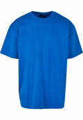 BY102 by Build Your Brand is a plain blue T-shirt featuring short sleeves and a round neckline.