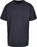 The BY102 T-shirt from Build Your Brand, featuring a plain black design with short sleeves and a round neckline, is displayed against a white background.
