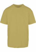 The BY102 by Build Your Brand is a plain mustard yellow t-shirt showcased against a white background. It features a classic round neck and short sleeves without any visible logos or prints.