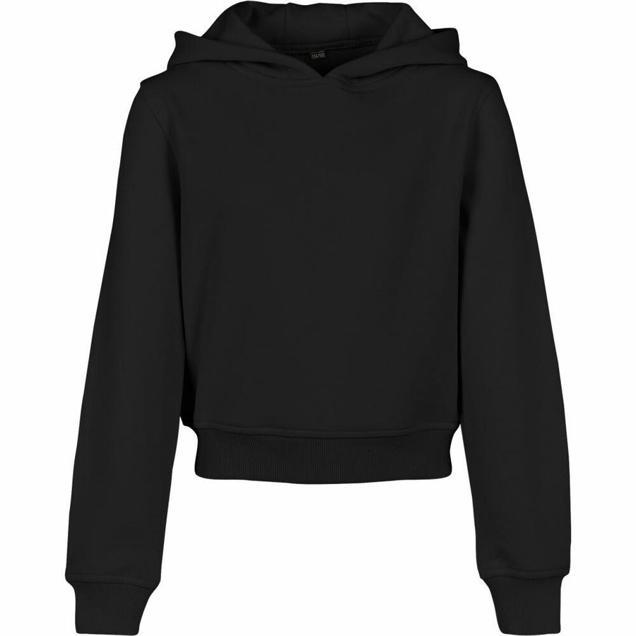 Product Name BY113 by Build Your Brand, featuring a plain black hoodie with a hood and long sleeves, displayed against a white background.