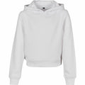 The BY113 hoodie from Build Your Brand is a plain white garment featuring long sleeves and a hood. Crafted with soft fabric, it offers a relaxed fit and includes ribbed cuffs. It is displayed against a white background.