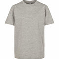 A plain, light gray short-sleeve T-shirt from Build Your Brand's BY116 line is showcased against a white background. The fabric exhibits a subtle texture and features a simple crew neckline without any visible logos or designs.
