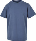 The Build Your Brand BY116 t-shirt is a plain, dark blue garment featuring short sleeves and a crew neck. The fabric offers a smooth appearance, and the shirt is shown against a white background.