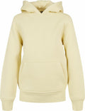 Introducing the BY117 by Build Your Brand: a cream-colored hoodie featuring a front pouch pocket and hood. This stylish piece includes long sleeves and ribbed cuffs, making it perfect for casual occasions. The hoodie is elegantly showcased against a plain white background.