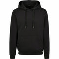 BY118 black hooded sweatshirt by Build Your Brand, featuring drawstrings and a front pouch pocket, displayed against a white background.