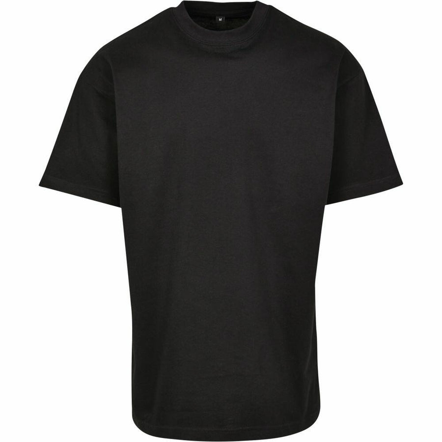 The BY122, from Build Your Brand, is a plain black t-shirt featuring short sleeves and a round neckline.