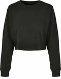 The BY131, by Build Your Brand, is a black long-sleeve cropped sweatshirt featuring ribbed cuffs and a round neckline.
