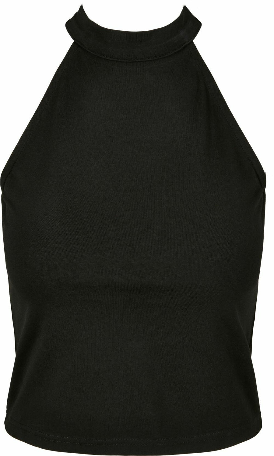 A black sleeveless halter neck top, labeled as Product BY134 from Build Your Brand, displayed against a white background.