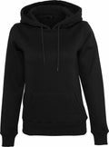The product BY139 from Build Your Brand is a black hoodie featuring a front pocket and drawstring hood, showcased against a white background.