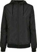 The BY147 jacket by Build Your Brand features a front zipper and side pockets, all in sleek black on a plain background.