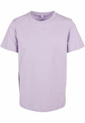 A BY158 t-shirt by Build Your Brand, featuring a plain lavender color on a white background. The front view showcases its short sleeves and crew neck, presenting a simple and casual design.