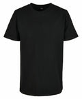 A plain black short-sleeved T-shirt from Build Your Brand, model BY158, is displayed against a white background. The T-shirt is simple with no visible logos or designs.