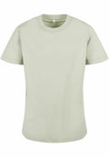 The BY158 T-shirt by Build Your Brand is a simple light green short-sleeve top with a round neckline, shown from the front on a white background.