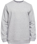 A "Build Your Brand" BY173 plain gray crewneck sweatshirt with long sleeves displayed against a white background.