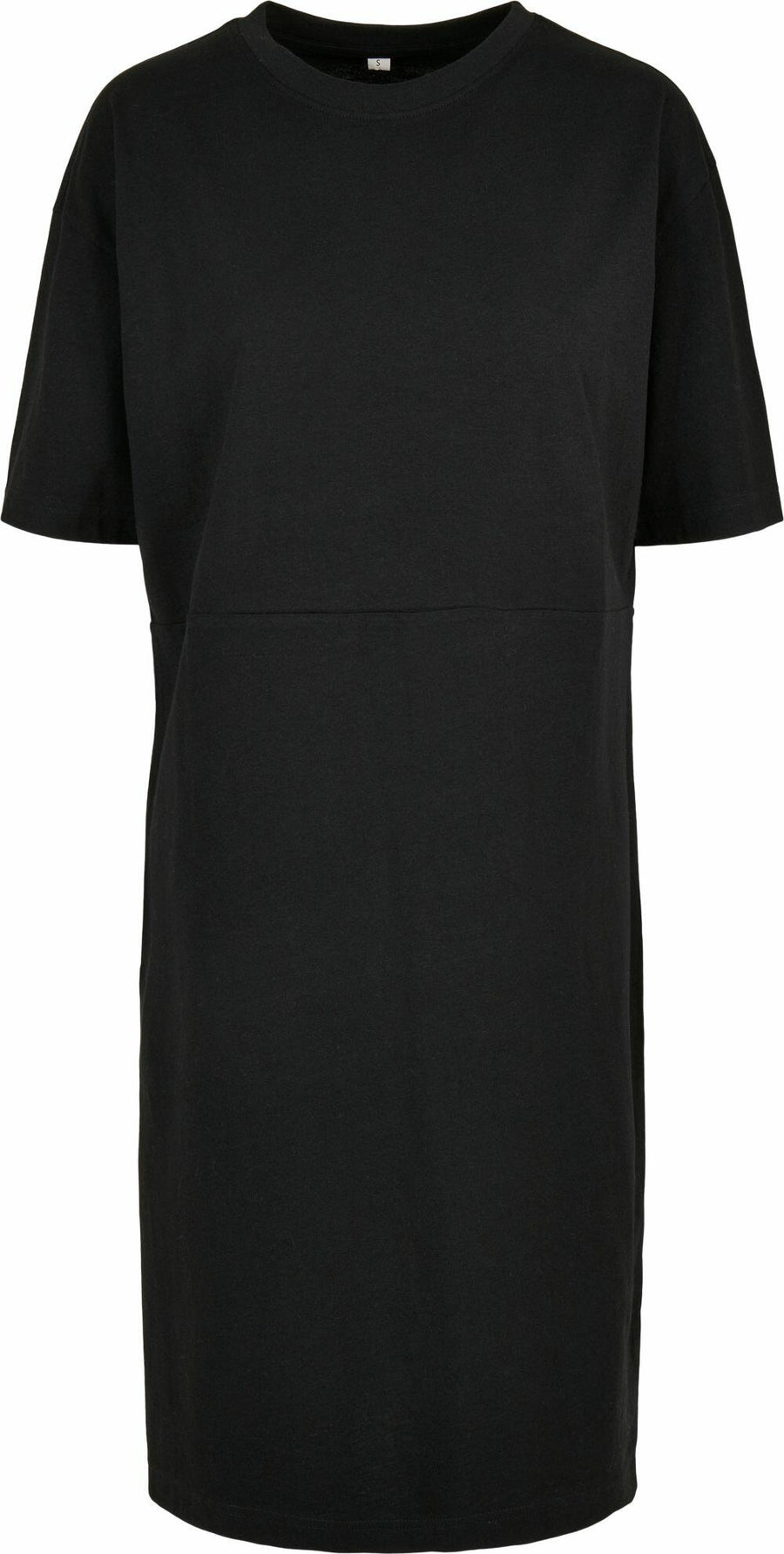 A plain black short-sleeve T-shirt dress by Build Your Brand, model BY181.