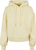 BY183, a cream-colored hooded sweatshirt by Build Your Brand, features drawstrings and long sleeves.