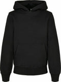 BY185 hoodie by Build Your Brand, featuring a black color with a front pocket, showcased against a white background.