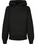 A black BY185 pullover hoodie by Build Your Brand with long sleeves and a front kangaroo pocket.