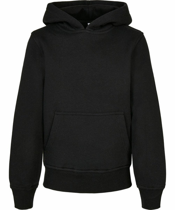 A black BY185 pullover hoodie by Build Your Brand with long sleeves and a front kangaroo pocket.