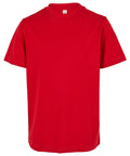 A plain, short-sleeved red T-shirts product with a crew neckline is displayed on a white background, featuring no visible logos or designs.