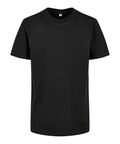 The Organic kids basic tee by Build Your Brand is a plain black short-sleeve crew neck T-shirt shown on a white background, featuring no visible logos, patterns, or designs.