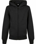 A black, front-zip hoodie with a hood and two front pockets, displayed against a white background. The product is the BY188 by Build Your Brand.