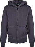 The BY188 from Build Your Brand is a gray zip-up hoodie featuring a hood and front pockets.