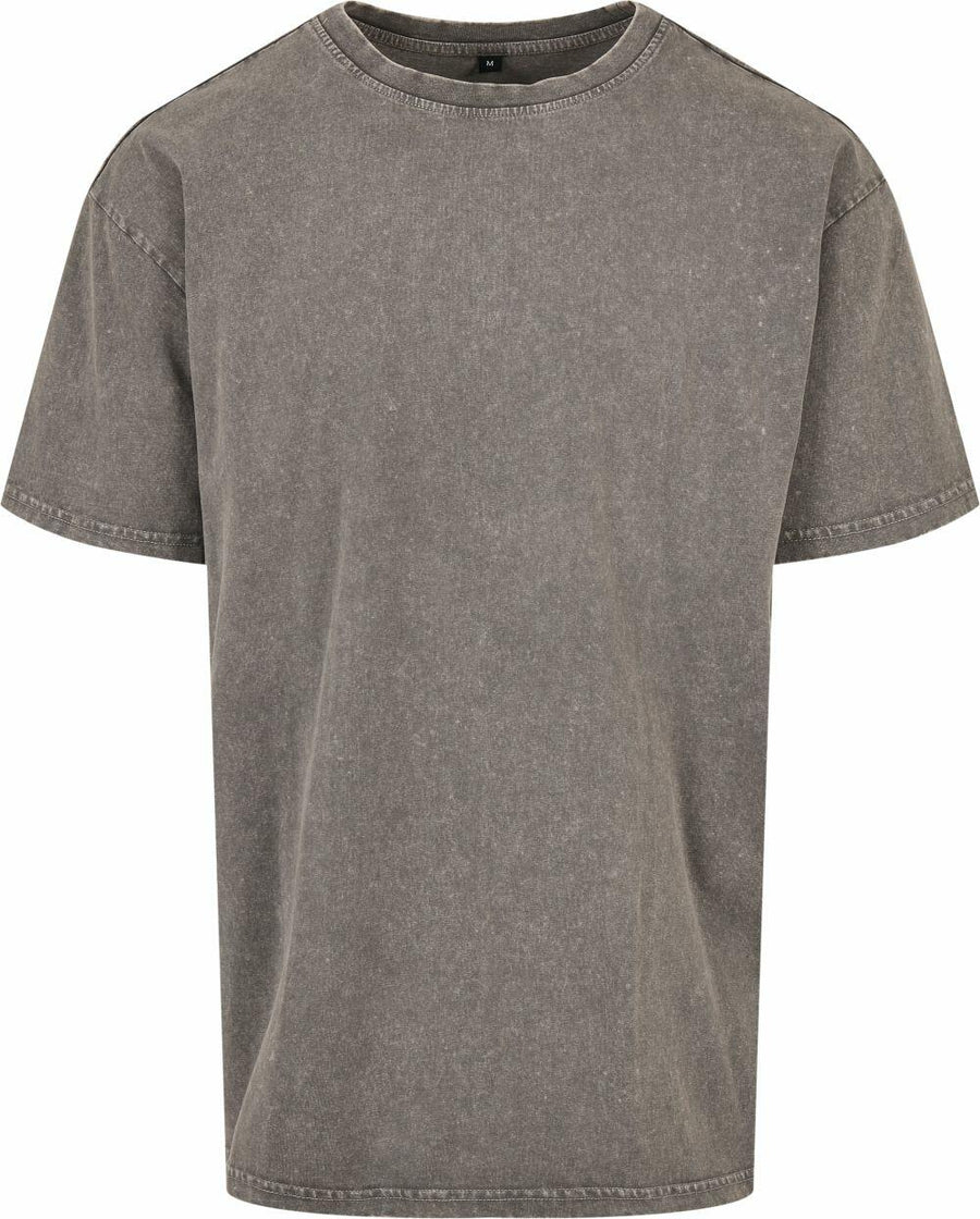 Product BY189 by Build Your Brand features a gray T-shirt with a faded look, short sleeves, and a round neckline.