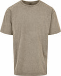 A Build Your Brand BY189 short-sleeved, plain olive green t-shirt displayed on a white background.