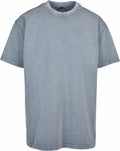 The BY189 t-shirt by Build Your Brand is a plain light blue denim shirt featuring short sleeves and a round neckline. It is displayed against a white background with visible stitching along the cuffs, hem, and neckline.