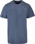 Displayed on a white background, the Build Your Brand BY190 is a faded blue t-shirt featuring short sleeves and a round neckline. Its slightly worn fabric enhances its vintage appearance.