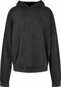 BY191 by Build Your Brand is a plain black hooded sweatshirt featuring long sleeves and a relaxed fit.