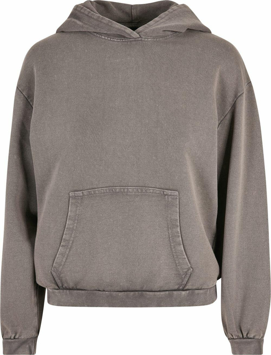 A plain gray BY194 hoodie from Build Your Brand, featuring a front pocket and hood, displayed against a white background.