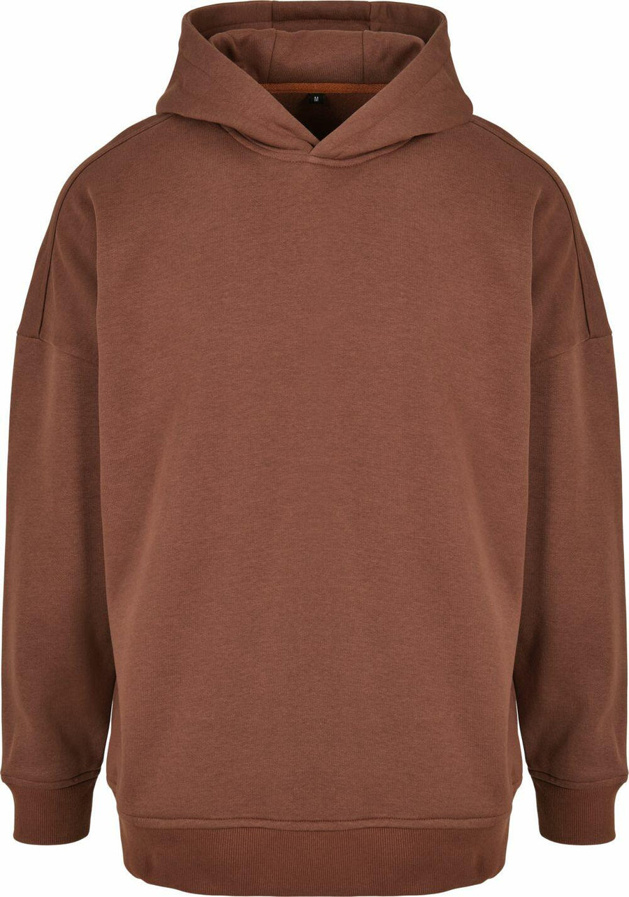 BY199 by Build Your Brand is a brown hooded sweatshirt featuring ribbed cuffs and hem.