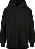 Introducing the BY199, a sleek black hoodie from Build Your Brand, featuring a spacious hood and long sleeves, showcased on a white background.