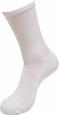 The BY201 white crew sock by Build Your Brand, featuring a ribbed texture, is showcased against a plain background.