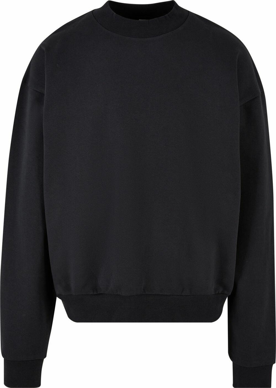 BY205 by Build Your Brand: A black crewneck sweatshirt featuring long sleeves and a minimalist design.