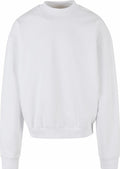 BY205 by Build Your Brand, a plain white long-sleeve sweatshirt, set against a white background.