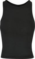 BY208 by Build Your Brand, a black sleeveless tank top featuring a high neckline, shown against a white background.