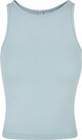 A light blue, high-neck, sleeveless tank top by Build Your Brand (model BY208), showcased against a white background.