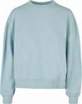 A Build Your Brand BY212 sweatshirt, featuring a light blue color, long sleeves, and a ribbed hem.