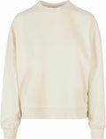 The BY212 sweatshirt by Build Your Brand features a plain cream color and includes a ribbed crew neckline, cuffs, and hem. It offers a relaxed fit without any visible logos or designs.